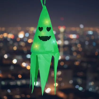   GLOBIZ 56598B Halloween-i világító dekoráció - szellem - zöld - 10 színes LED - akasztható - 2 x 2032 - 75x20 cm