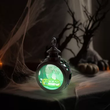 GLOBIZ 56602A Halloween-i világító dekoráció - tök - felakasztható - LED - 8,5 x 13,5 cm