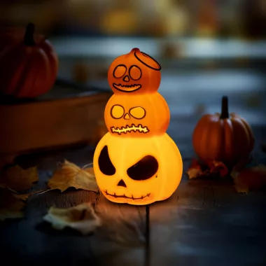 GLOBIZ 56603 Halloween-i világító dekoráció - tök - melegfehér LED - 12 x 7,5 cm - 3 x LR1130