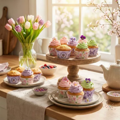   GLOBIZ 57169A Muffin papír szett - tavaszi 100 db (25 x 4 szín) - 7 x 5 x 3,2 cm