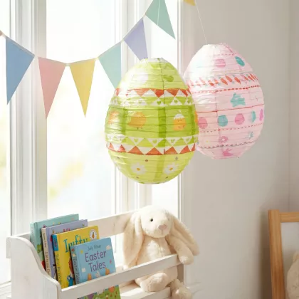 GLOBIZ 57990 Húsvéti dekoráció - papír lampion - tojás - zöld, rózsaszín - Ø30 cm