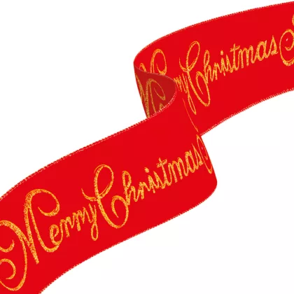 FAMILY 58583 Karácsonyi szalag - piros - "Merry Christmas" - 60 x 8 cm