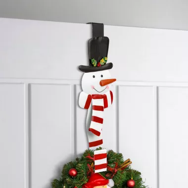 GLOBIZ 59708B Karácsonyi kopogtató, ajtódísz tartó - fém - hóember - 38 cm