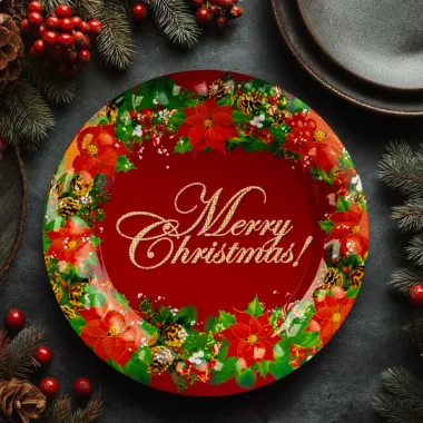 GLOBIZ 59718A Karácsonyi kínálótál - műanyag - "Merry Christmas" - 37,5 cm