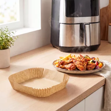 BEWELLO BW1020B Air fryer sütőpapír - olaj nélküli sütőhöz - négyzet - 23 cm - 50 db / csomag BEWELLO BW1020B Air fryer sütőpapír - olaj nélküli sütőhöz - négyzet - 23 cm - 50 db / csomag