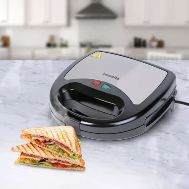 BEWELLO BW1024 Szendvicssütő - 3 az 1-ben - 220-240V - 800W - ezüst/fekete