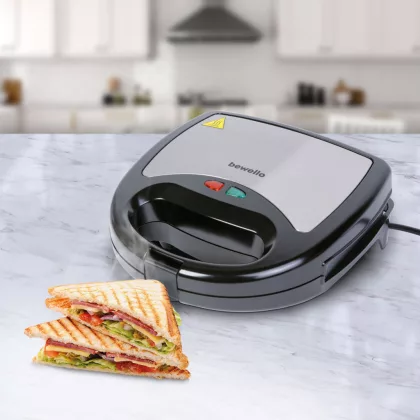   BEWELLO BW1024 Szendvicssütő - 3 az 1-ben - 220-240V - 800W - ezüst/fekete