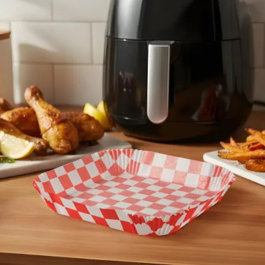 BEWELLO BW1030A Air fryer sütőpapír - olaj nélküli sütőhöz - kockás, négyzet - 20 cm - 50 db / csomag BEWELLO BW1030A Air fryer sütőpapír - olaj nélküli sütőhöz - kockás, négyzet - 20 cm - 50 db / csomag