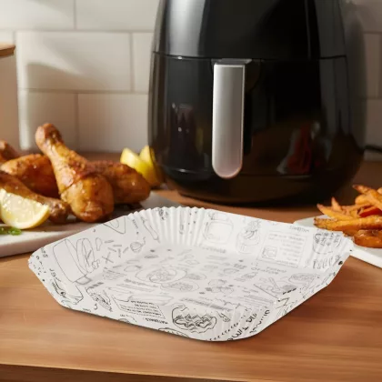   BEWELLO BW1031B Air fryer sütőpapír - olaj nélküli sütőhöz - mintás, négyzet - 23 cm - 50 db / csomag