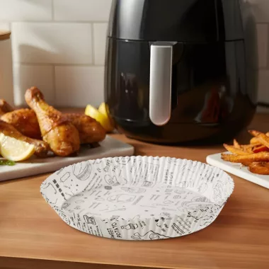 BEWELLO BW1033A Air fryer sütőpapír - olaj nélküli sütőhöz - mintás, kör - 20 cm - 50 db / csomag BEWELLO BW1033A Air fryer sütőpapír - olaj nélküli sütőhöz - mintás, kör - 20 cm - 50 db / csomag