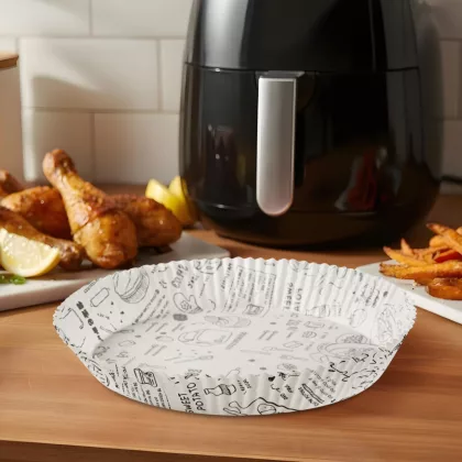   BEWELLO BW1033B Air fryer sütőpapír - olaj nélküli sütőhöz - mintás, kör - 23 cm - 50 db / csomag
