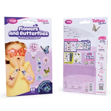 TYTOO TY50274 Pillangók és virágok tetoválás matrica szett - 65 db / csomag