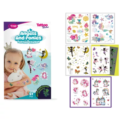 TYTOO TY50275 Angyalok és pónik tetoválás matrica szett - 51 db / csomag TYTOO TY50275 Angyalok és pónik tetoválás matrica szett - 51 db / csomag