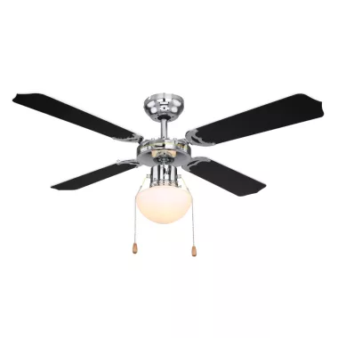 GLOBO 0309CSW CHAMPION Ventilátor króm, MDF fekete fehér, 3 fokozatú, 2 irányú forgás, húzókapcsoló, motor 50W, D: 1066, H: 415, 1xE27 60W 230V