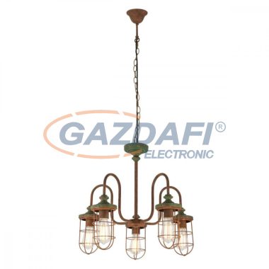 GLOBO 15027-5 TERU Csillár , 60W , 5x E27 , rozsda hatás, fém, antik zöld, textilkábel