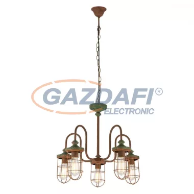 GLOBO 15027-5 TERU Csillár , 60W , 5x E27 , rozsda hatás, fém, antik zöld, textilkábel