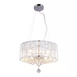   GLOBO 15091H WALLA Függeszték lámpa króm, K5 tisztaságú kristály gyöngyökkel dekorálva. Ø:400, H:1300, exkl. 4xE14 40W 230V