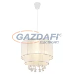   GLOBO 15098N PYRA Függeszték fehér műanyag függesztő száron, fehér cérna búrával, akril-kristály átlátszó dekorral. Ø:400, H:1400, exkl. 1xE27 60W 230V