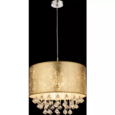 GLOBO 15187H3 AMY Függeszték , 60W , E27 , nikkel matt / textil , akril kristályok/ arany