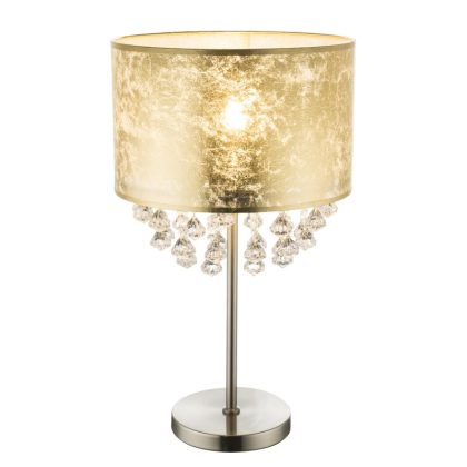   GLOBO 15187T3 AMY Asztali lámpa, 60W, E27, nikkel matt, textil, akril kristályok, arany