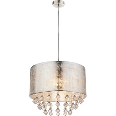 GLOBO 15188H3 AMY Függeszték , 60W , E27 , nikkel matt , textil , akril kristályok , ezüst