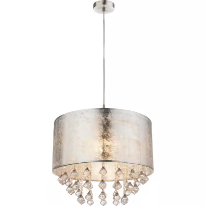   GLOBO 15188H3 AMY Függeszték , 60W , E27 , nikkel matt , textil , akril kristályok , ezüst