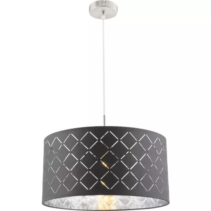   GLOBO 15228H Kidal Függesztékes lámpa, 60W, E27, nikkel matt, textil, műanyag ezüst