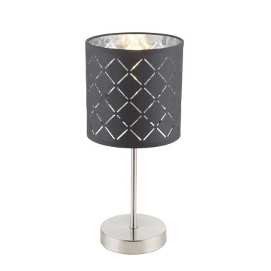 GLOBO 15228T Kidal Asztali lámpa, 40W, E14, nikkel matt, textil, műanyag ezüst
