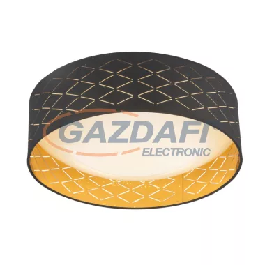 GLOBO 15229D7 CLARKE Mennyezeti lámpa fekete-arany textil ernyővel, fehér akril búrával. Magasság: 12 cm, Ø400, H:120, inkl. 1xLED 18W 230V, 1600lm, 1000lm Output, 3000K