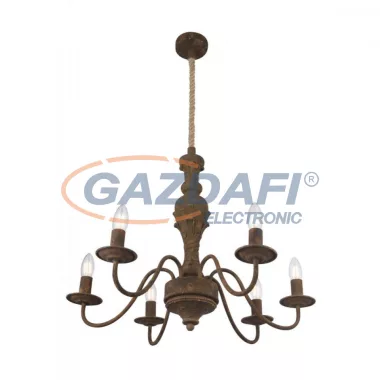GLOBO 15262-6 REA Csillár , 40W , 6x E14 , fém, rozsda hatású, kender
