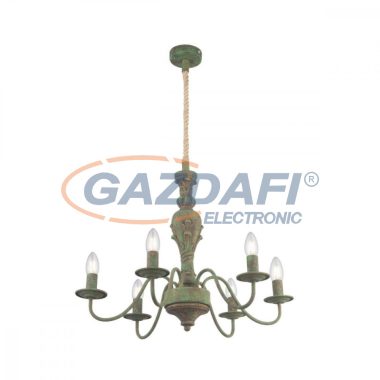 GLOBO 15263-6 REA Csillár , 40W , 6x E14 , fém, antik zöld, kender