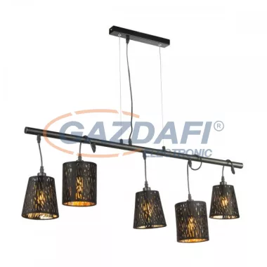 GLOBO 15264-5H2 TUXON Függeszték , 25W , 5x E14 , fém fekete / bársony / műanyag arany