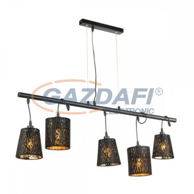 GLOBO 15264-5H2 TUXON Függeszték , 25W , 5x E14 , fém fekete / bársony / műanyag arany