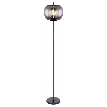   GLOBO 15345S BLACKY Állólámpa fekete fém, füstszínű üveg búrával. Ø:300, H:1600, exkl. 1xE27 60W 230V