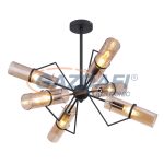   GLOBO 15353-6D GIJON Mennyezeti lámpa, metál fekete fém, borostyán színű üvegbúrával. Ø:659, H:575, exkl. 6xE14 40W 230