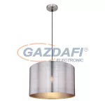   GLOBO 15365H1 SINNI Függeszték nikkel matt alaplapon, nikkel matt fém ernyővel, fekete textilkábelen lógatva. Ø:450, H:1400, exkl. 1xE27 60W 230V