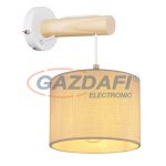   GLOBO 15377W RAFA Falikar fehér fém alaplapon, natúr fa dekorációval, fehér textil búrával, textil kábellel szerelve.