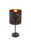GLOBO 15431T BEMMO Asztali lámpa fém fekete alaplap, fekete-arany szövet búra bemetszésekkel dekorálva. A kábel fekete színű textil. Ø:150, H:350, exkl. 1xE14 25W 230V