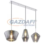   GLOBO 15436H2 COBY Függeszték króm mennyezetrózsával, füstszínű üveg búrával és textil kábellel. HxSZxM1000x300x1200, exkl. 3xE27 60W 230V