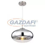   GLOBO 15445HC ANDREW Függeszték matt króm mennyezetrózsával, üveg búrával, ezüst dekorral. Ø:400, H:1200, exkl. 1xE27 60W 230V