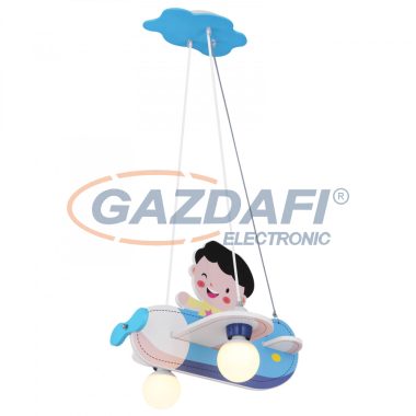 GLOBO 15727 KITA Gyermek függeszték fém és műanyag elegye kék színben, repülő figura. LxBxH:430x400x1200, exkl. 2xE27 40W 230V