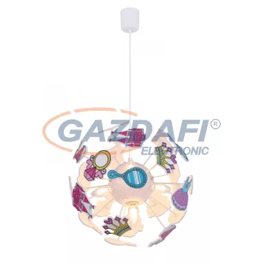 GLOBO 15734 LURRA Gyermek függeszték tarka műanyag, korona, tükör és egyéb hercegnős dekorral. D:350, H:1200, exkl. 4xE14 40W 230V