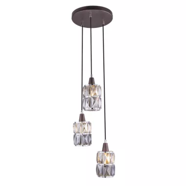 GLOBO 15761-3 WOLLI Függeszték bronz üveg-kristály füstszínű búrával. Ø:250, H:1200, exkl. 3xE14 40W 230V