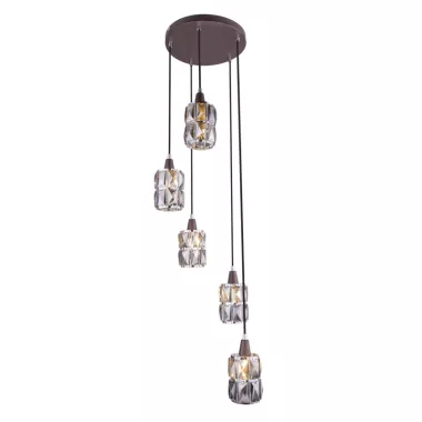 GLOBO 15761-5 WOLLI Függeszték bronz üveg-kristály füstszínű búrával. Ø:300, H:1200, exkl. 5xE14 40W 230V
