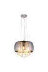 GLOBO 15809H KALLA Függeszték füstszínű üveg búrával, benne üveg-kristály függő díszekkel. Ø:400, exkl. 5xE14 40W 230V