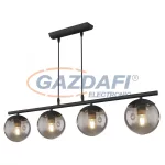   GLOBO 15830-4H BLAMA Függeszték fekete fém váz, üveg füstszínű búrával, fekete textil vezetékkel. HxSZxM900x150x1200, exkl. 4xE27 25W 230V