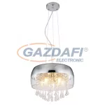   GLOBO 15837H KALLA Függeszték króm talp, átlátszó üveg búra, króm csíkkal, üveg-kristály dekorációval.