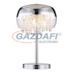   GLOBO 15837T KALLA Asztali lámpa króm talp, átlátszó üveg búra, króm csíkkal, üveg-kristály dekorációval. Ø:270, H:400, exkl. 3xG9 28W 230V