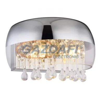 GLOBO 15837W KALLA Falikar króm talp, átlátszó üveg búra, króm csíkkal, üveg-kristály dekorációval. SZxM::280x175, AL:145, exkl. 2xG9 28W 230V