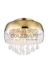 GLOBO 15838D KALLA Mennyezeti lámpa sárgaréz talp, átlátszó üveg búra arany csíkkal díszítve, benne üveg-kristály dekorációval.